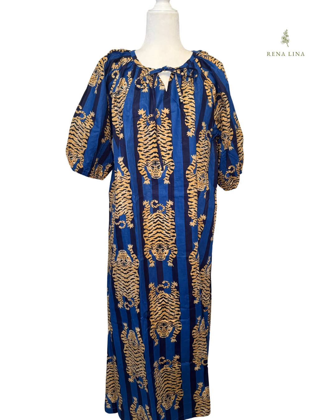 Blue Stripped Tiger House Dress, Maxi with Pockets