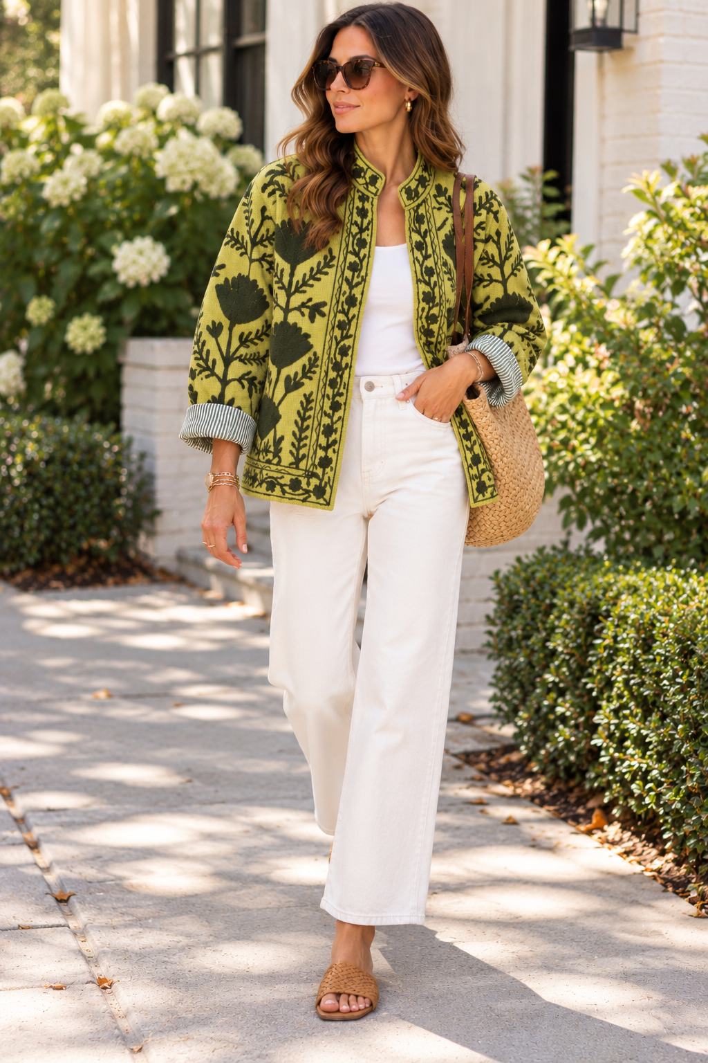 Chartreuse Hand-Embroidered Suzani Jacket | Artisan Floral Jacket