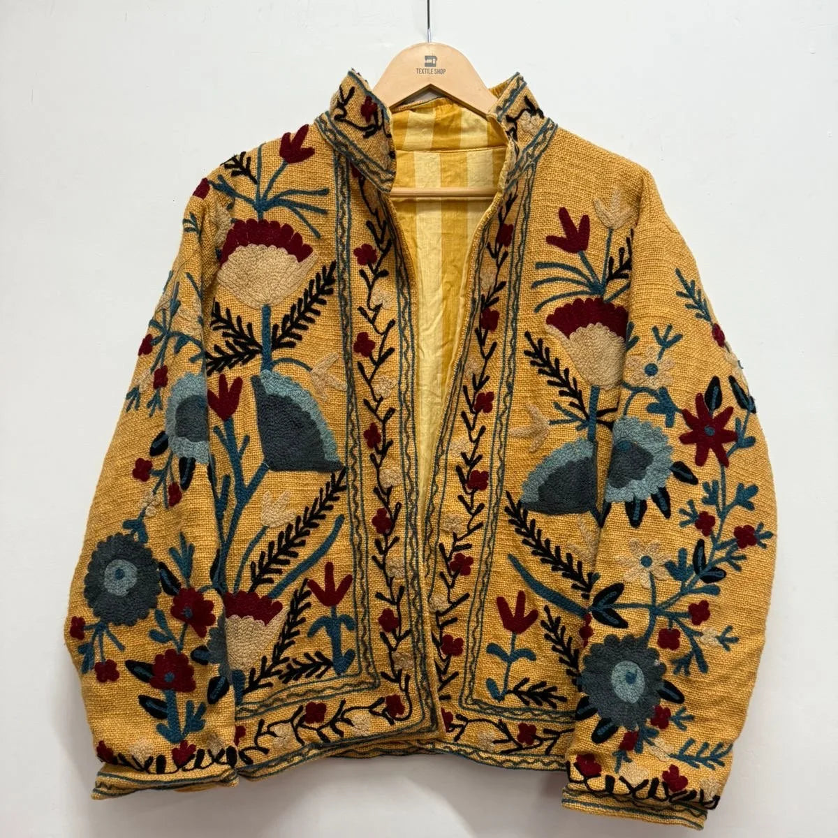 Mustard Hand-Embroidered Suzani Jacket | Artisan Floral Jacket