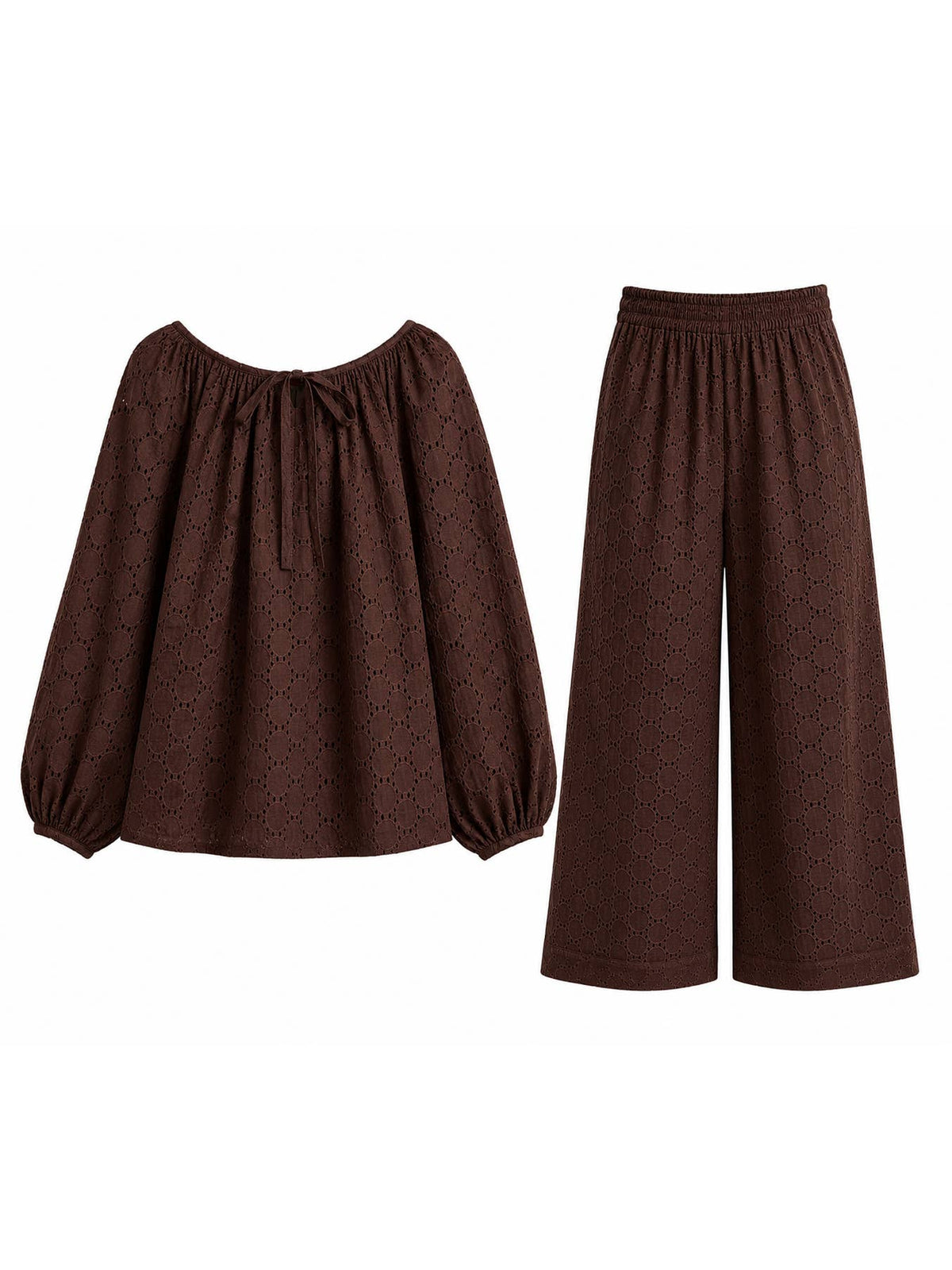 The Charlotte Eyelet Set, blouse and wide-leg pant