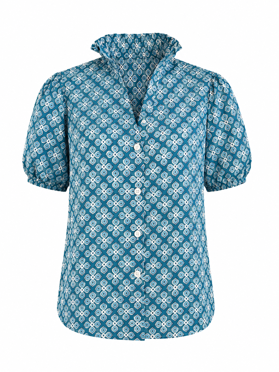 Isla Ruffle Puff Sleeve Blouse - Blue