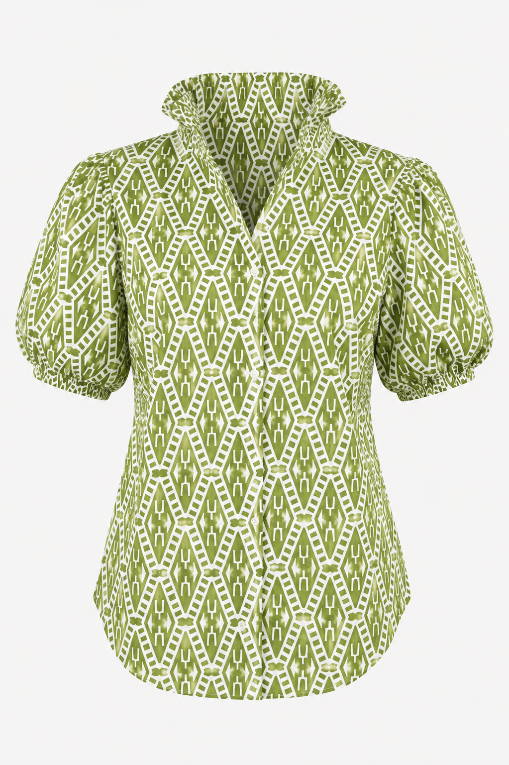 Isla Ruffle Puff Sleeve Blouse - Green