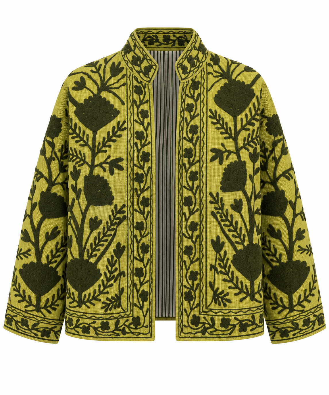Chartreuse Hand-Embroidered Suzani Jacket | Artisan Floral Jacket
