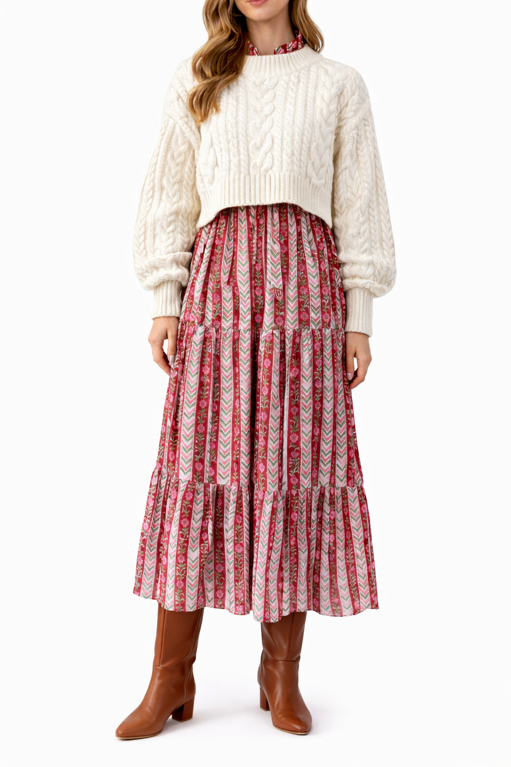 Pink, Red & Green Puff Sleeve House Dress, Maxi with Pockets
