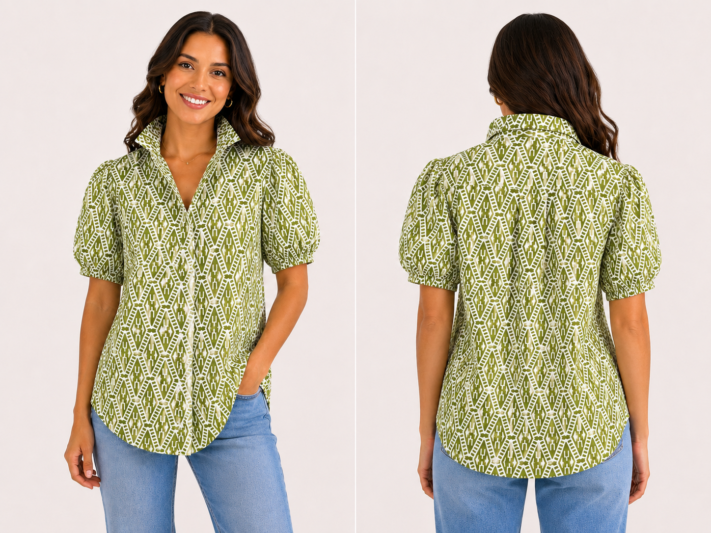Isla Ruffle Puff Sleeve Blouse - Green