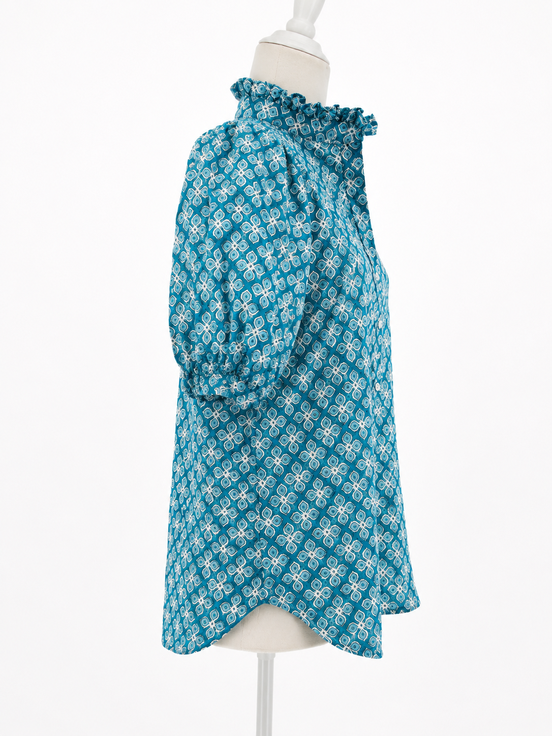 Isla Ruffle Puff Sleeve Blouse - Blue