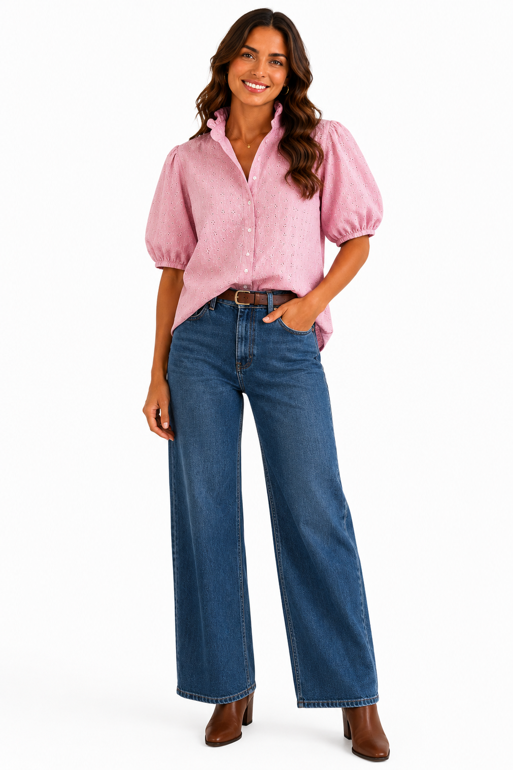 Pink Eyelet - Isla Ruffle Puff Sleeve Blouse