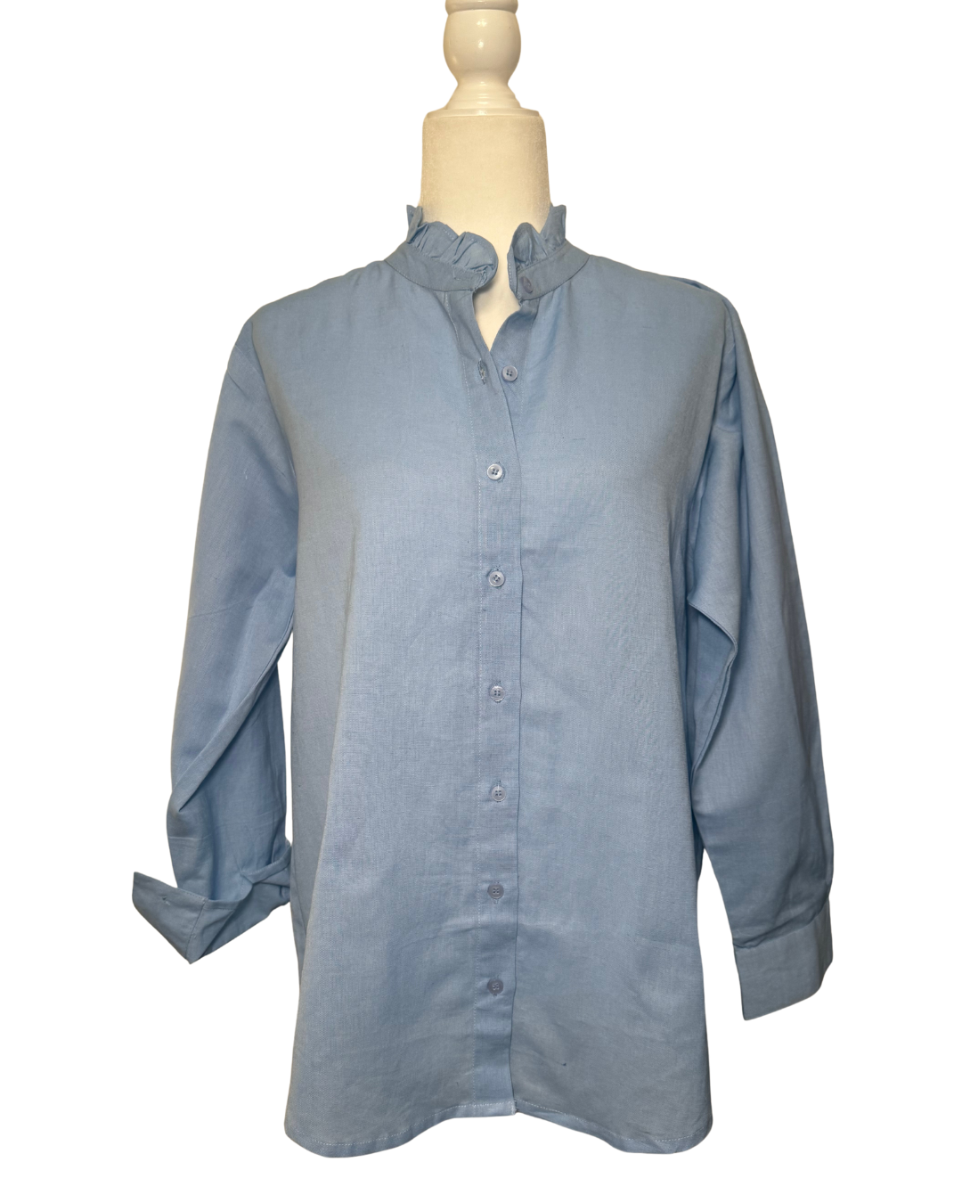 Linen Women's Button Up Ruffled Collared Blouse