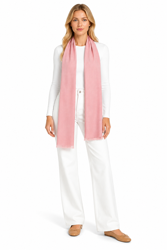 Blush Pink Cashmere Scarf styled on model