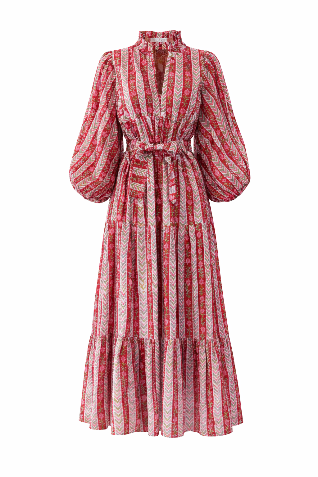 Pink, Red & Green Puff Sleeve House Dress, Maxi with Pockets
