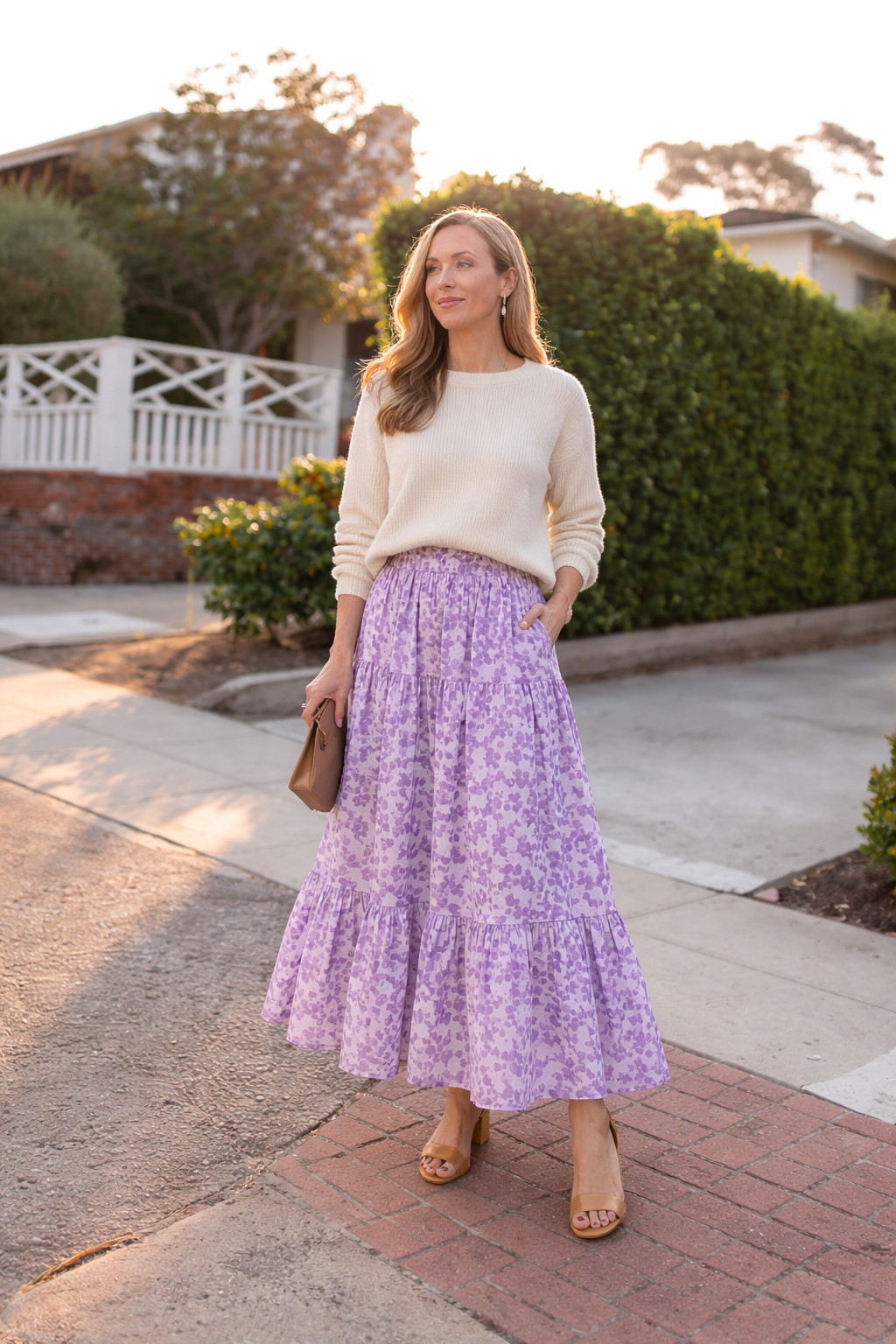 PRE - ORDER ~ Purple Lilac Floral Block Print Maxi Skirt With Pockets