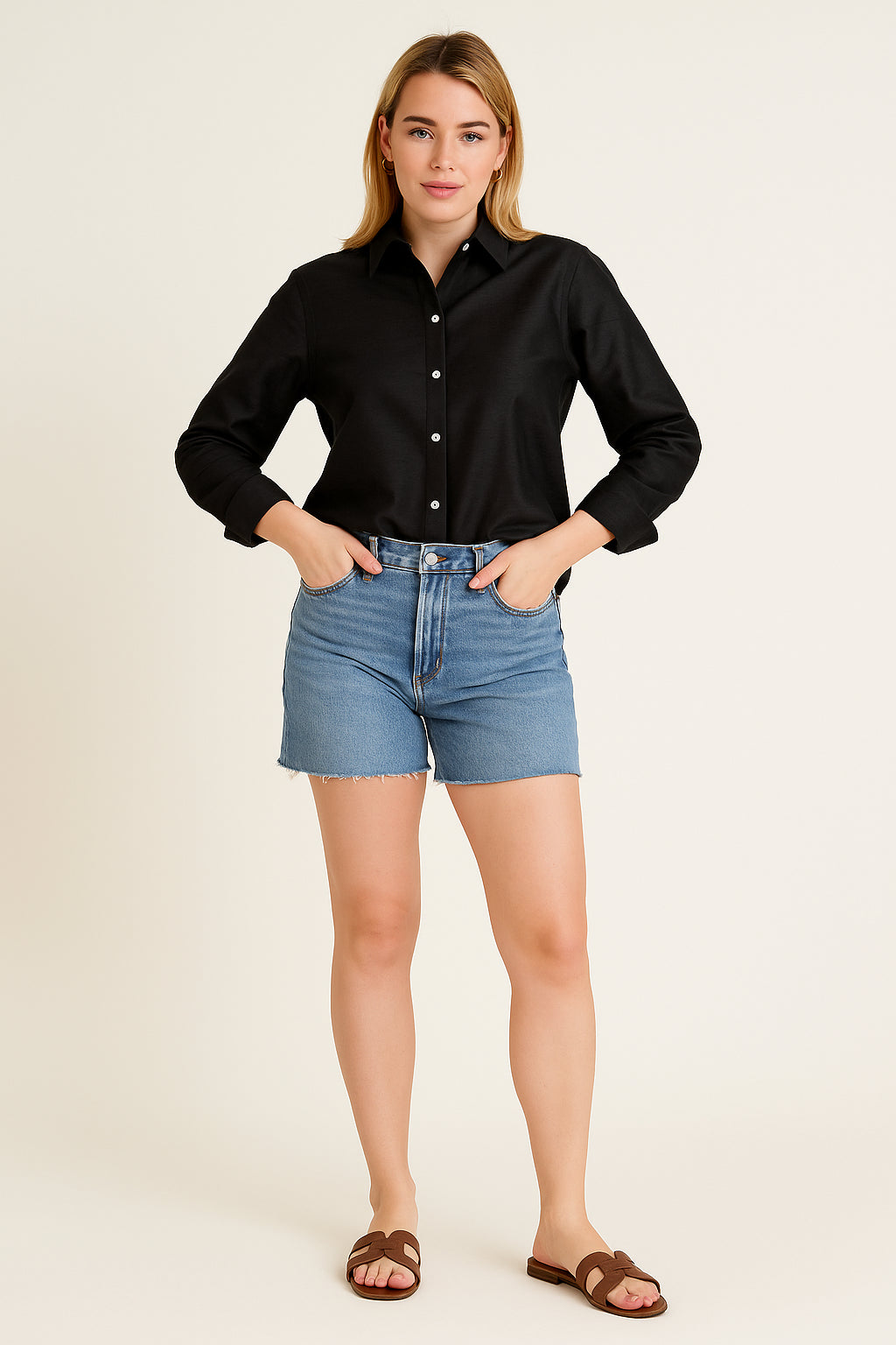 PRE - ORDER ~ The Silk Dupioni Button-Up – Black