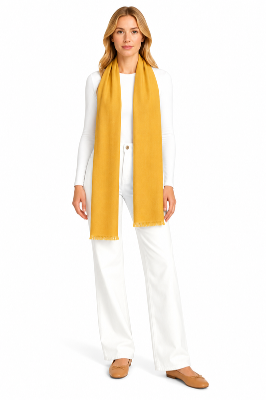 Golden Yellow Cashmere Scarf styled on model
