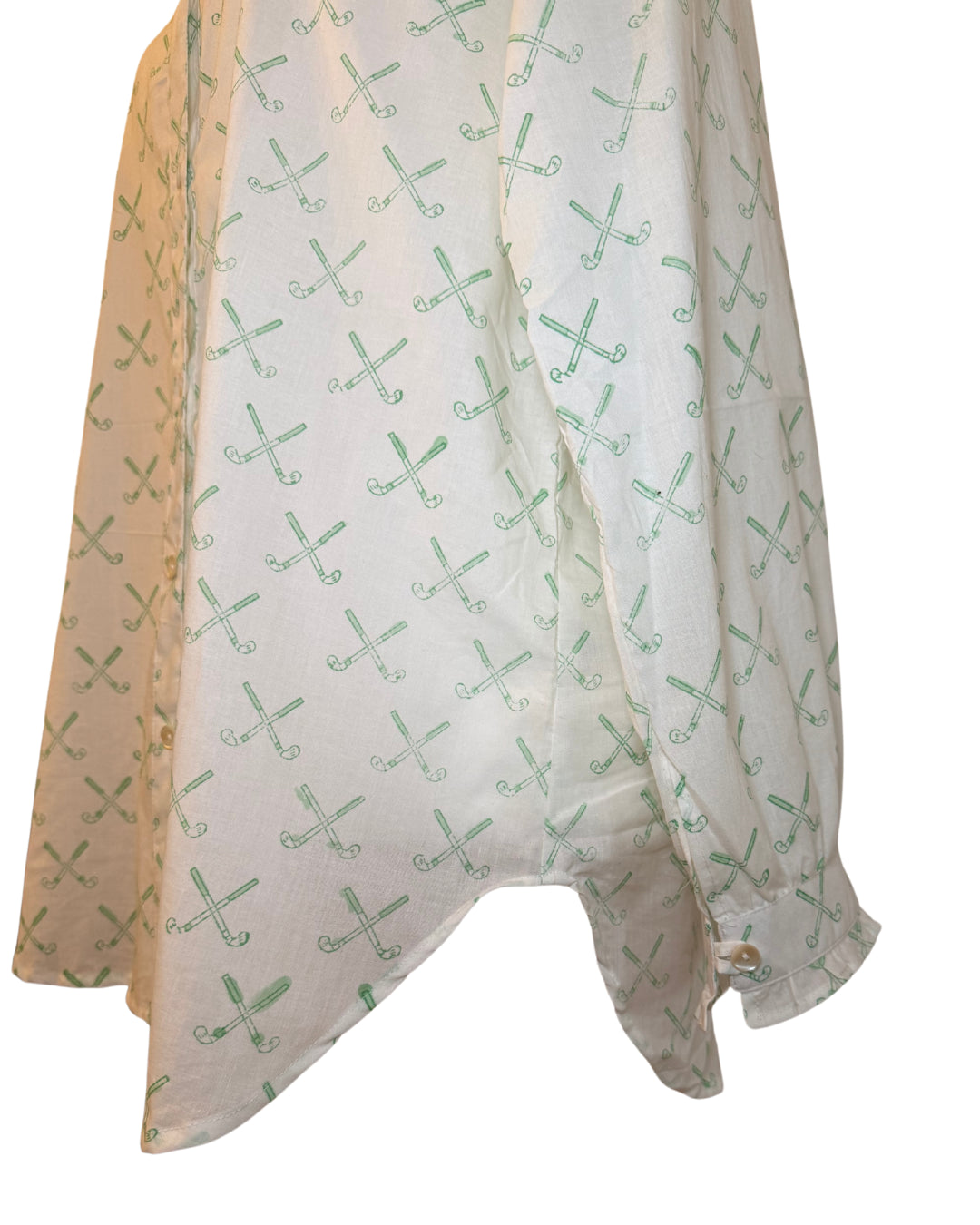 Green Golf Clubs Block Print Women's Button Up Ruffled Collared Blouse