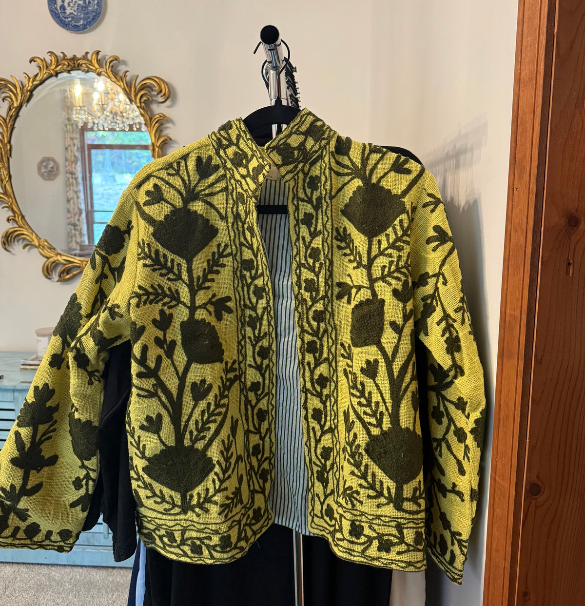 Chartreuse Hand-Embroidered Suzani Jacket | Artisan Floral Jacket