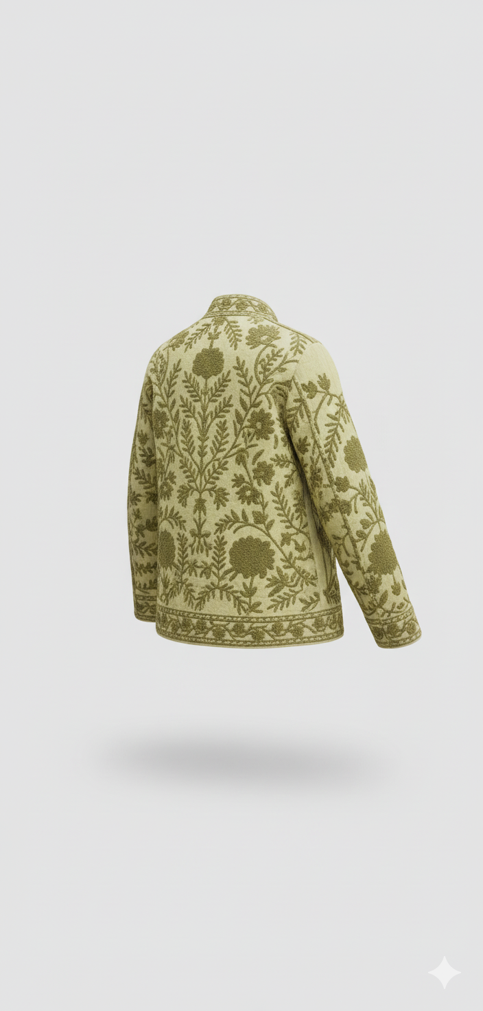 Chartreuse Hand-Embroidered Suzani Jacket | Artisan Floral Jacket
