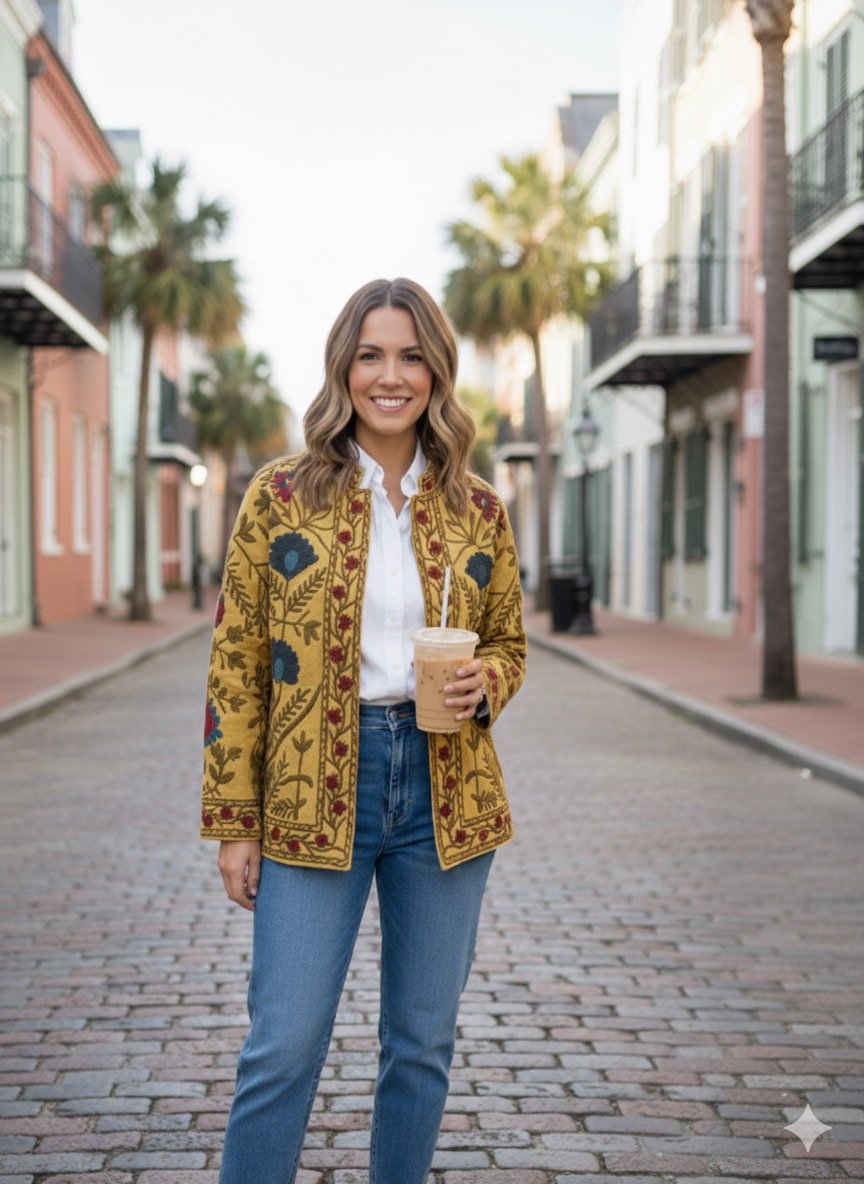 Mustard Hand-Embroidered Suzani Jacket | Artisan Floral Jacket
