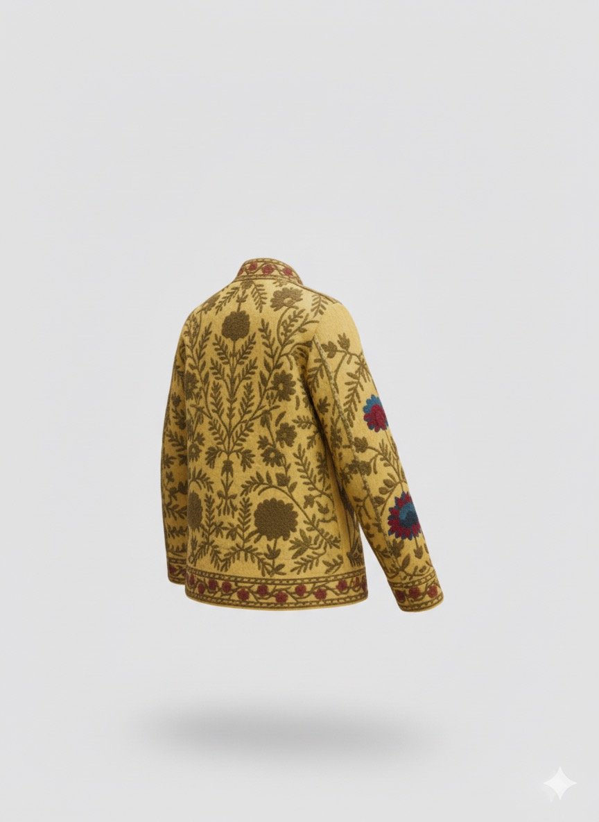 Mustard Hand-Embroidered Suzani Jacket | Artisan Floral Jacket
