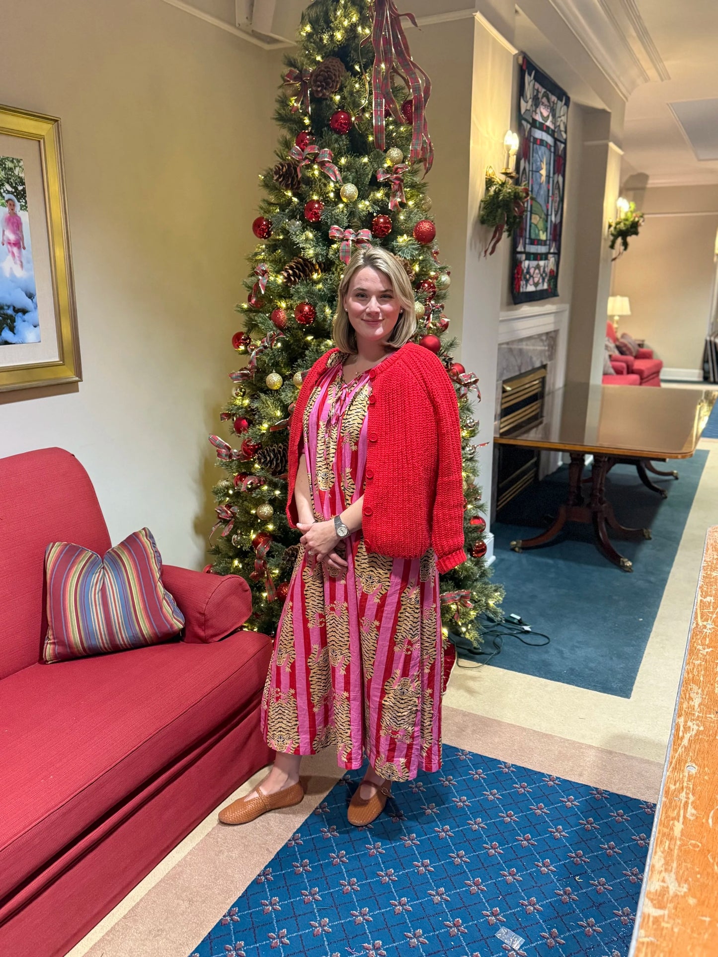 Pink Stripped Tiger House Dress, Maxi with Pockets