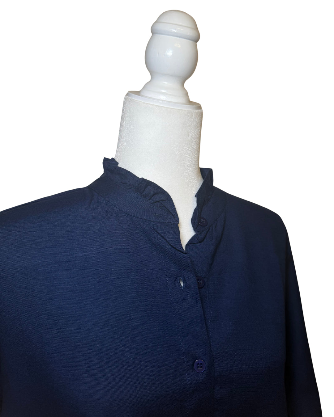 Linen Women's Button Up Ruffled Collared Blouse