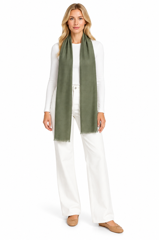 Olive Green Cashmere Scarf styled on model