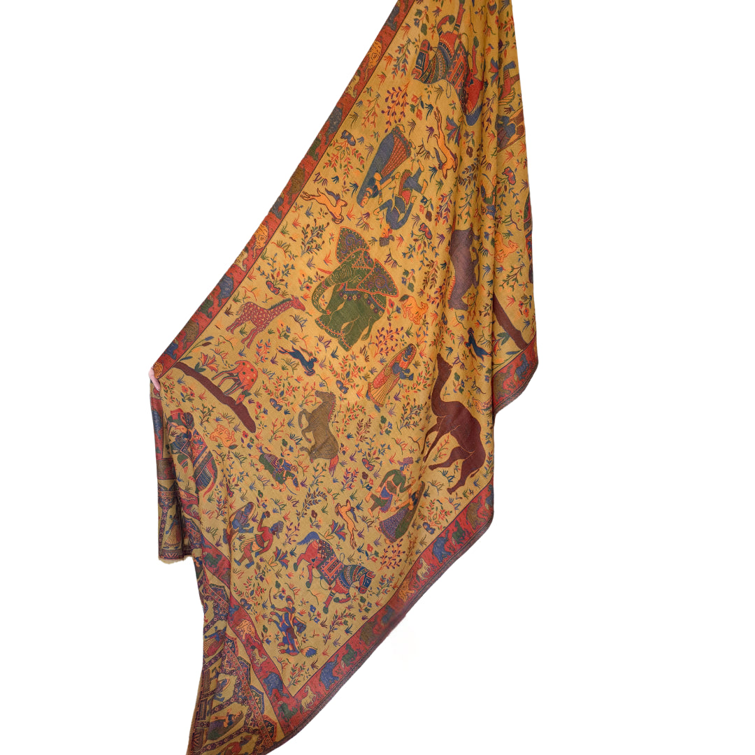 Kani Mustard Animal Pashmina Kashmiri Shawl