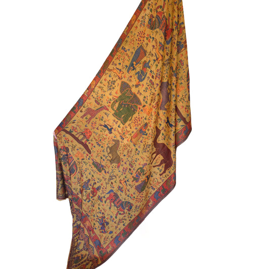 Kani Mustard Animal Pashmina Kashmiri Shawl