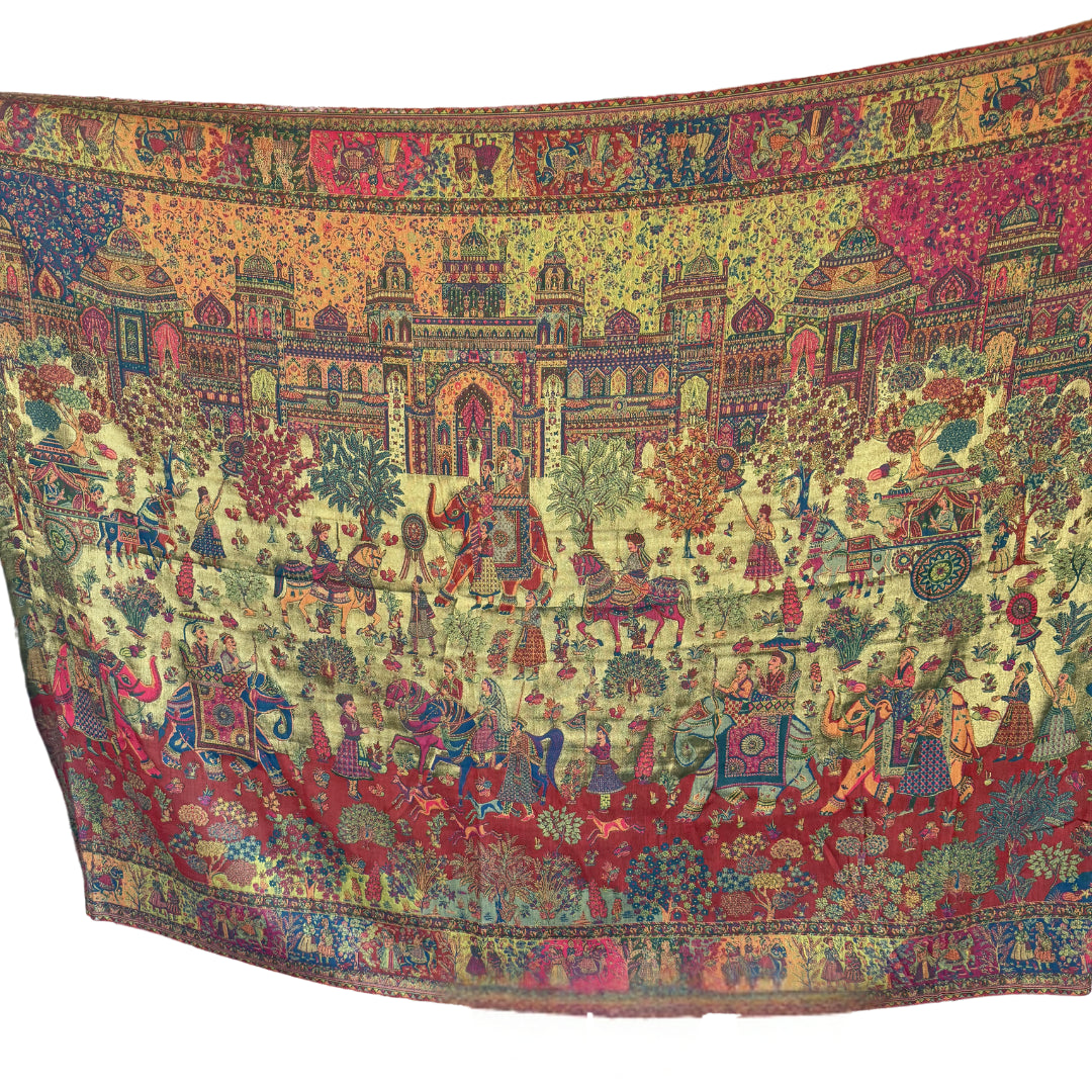 Red Based Silk Story Depiction Kani Pashmina Kashmiri Shawl