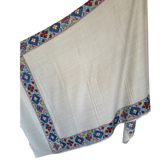 Taupe Geometric Border Hand Loomed Kani Pashmina Kashmiri Shawl
