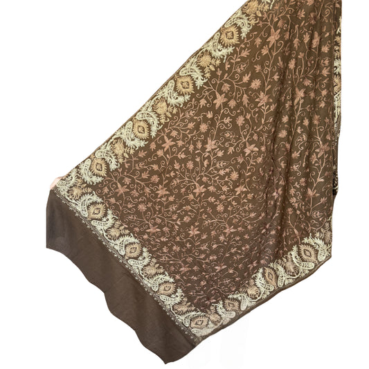 Sonzi Dark Brown Pashmina Shawl with a Gold Border