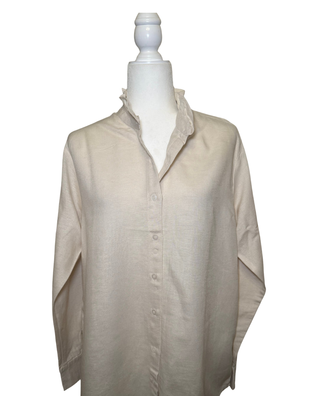 Linen Women's Button Up Ruffled Collared Blouse