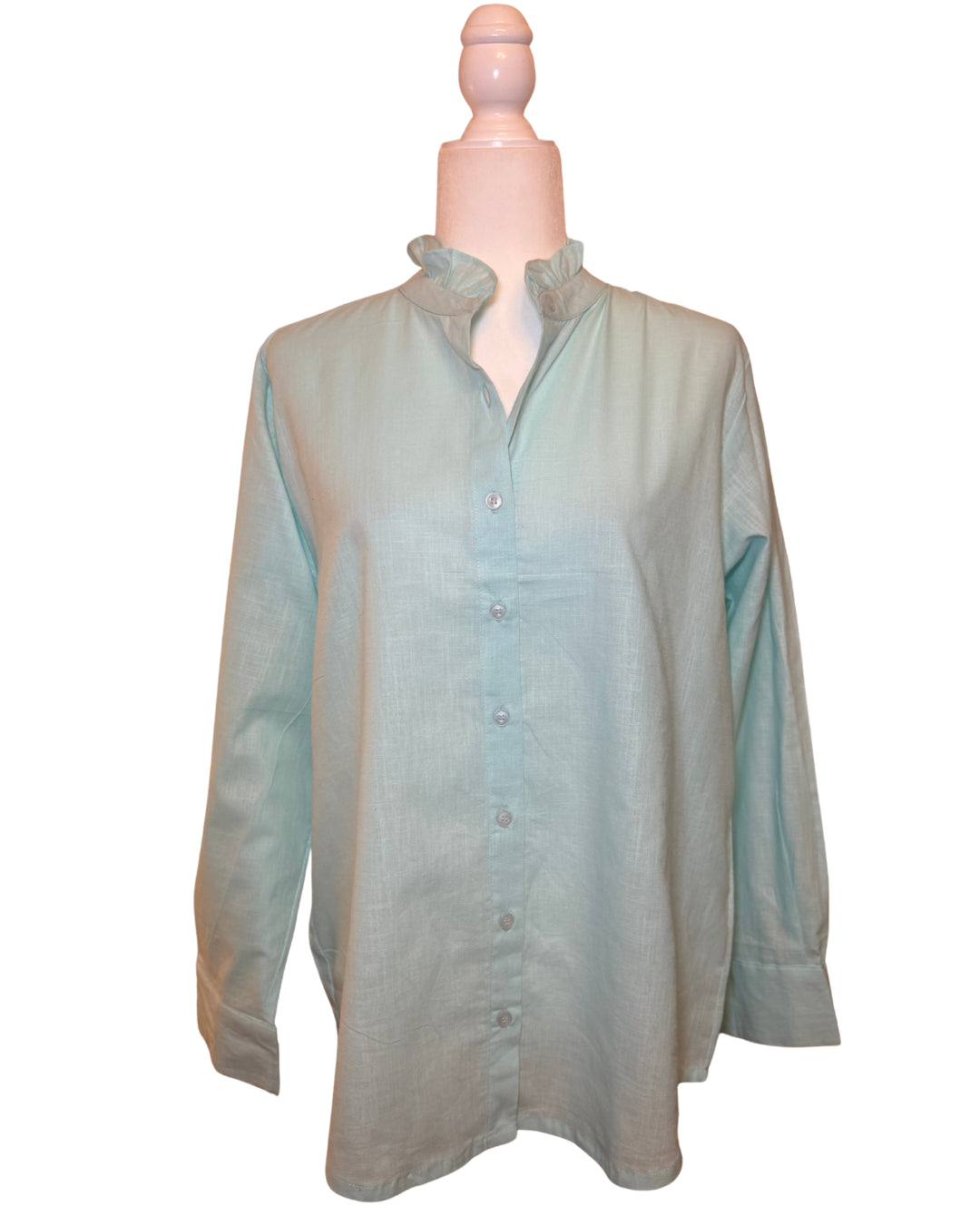Linen Women's Button Up Ruffled Collared Blouse