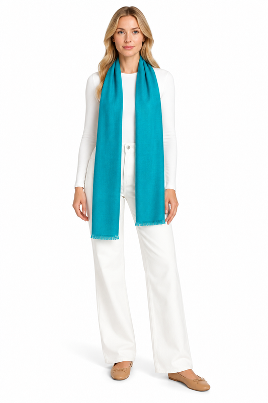 Turquoise Cashmere Scarf styled on model