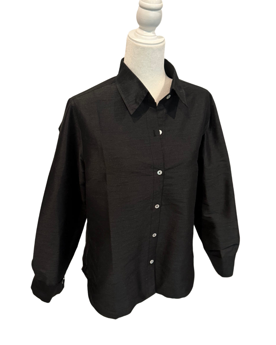 PRE - ORDER ~ The Silk Dupioni Button-Up – Black