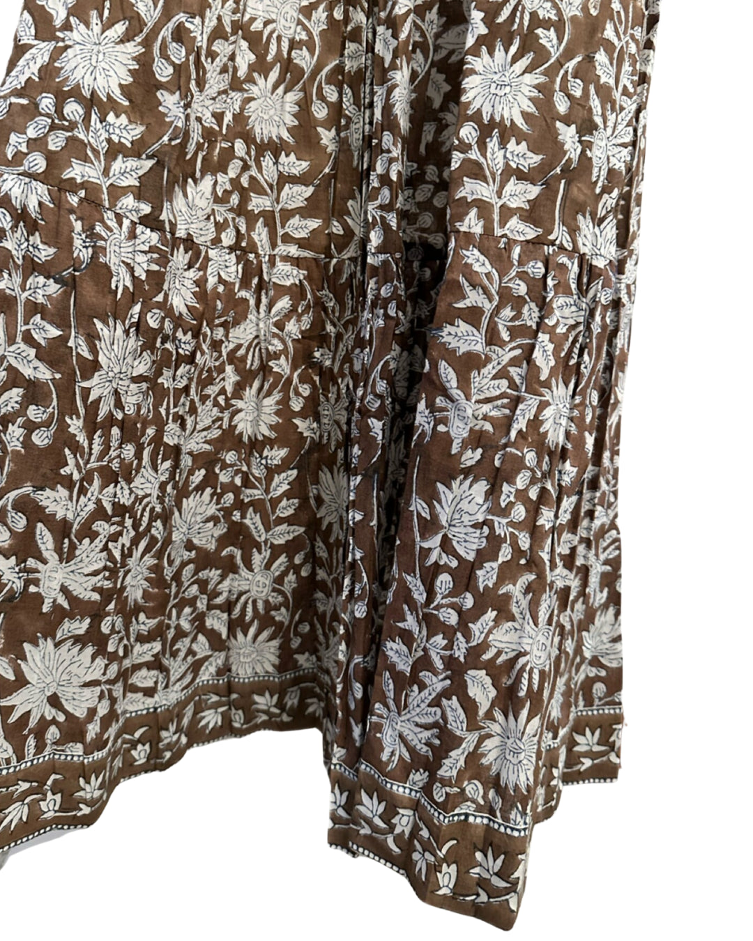 Brown & White Puff Sleeve House Dress, Maxi with Pockets