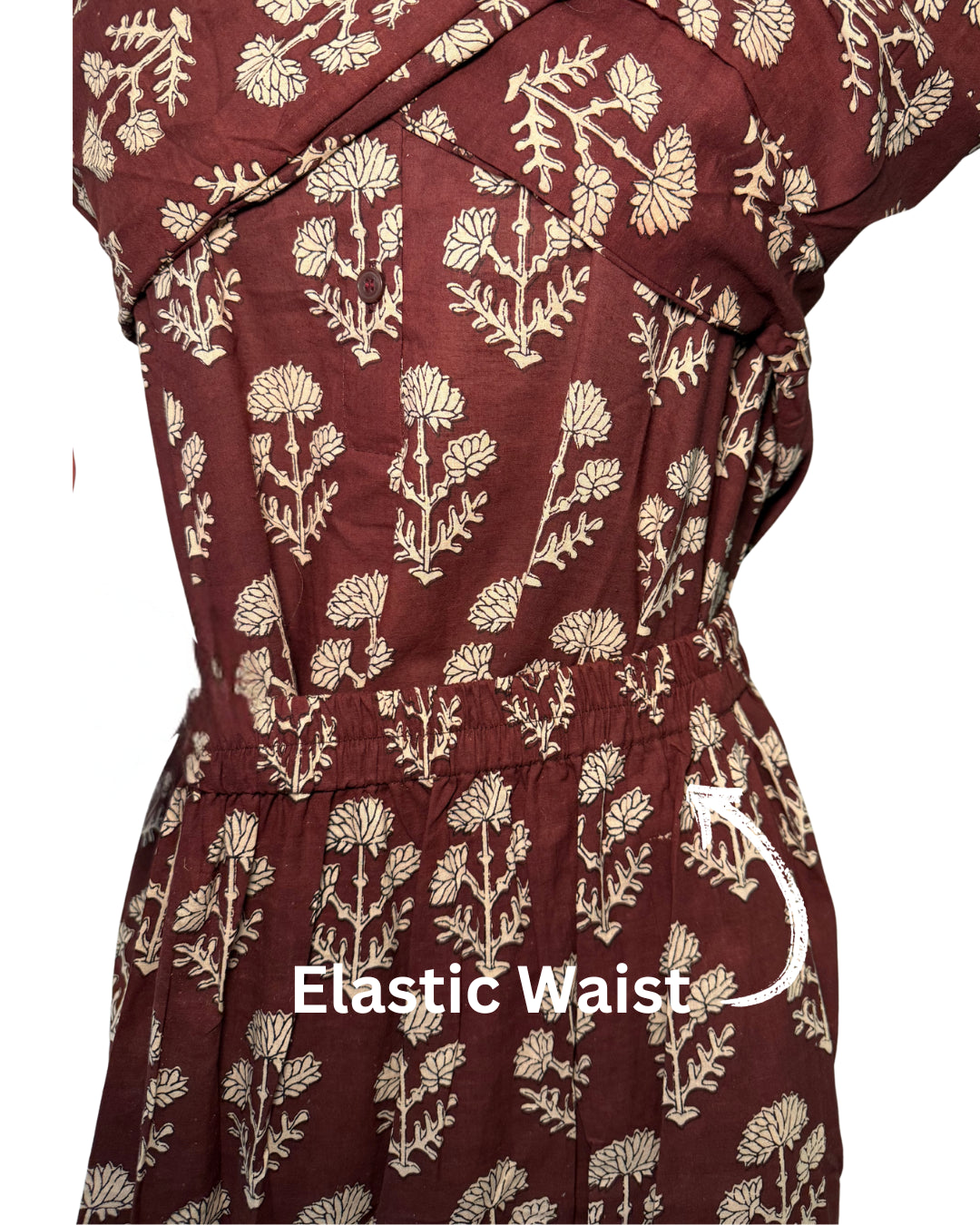 Brown Three Tier Maxi Skirt With Pockets and Adjustable Waist - Block Print Floral