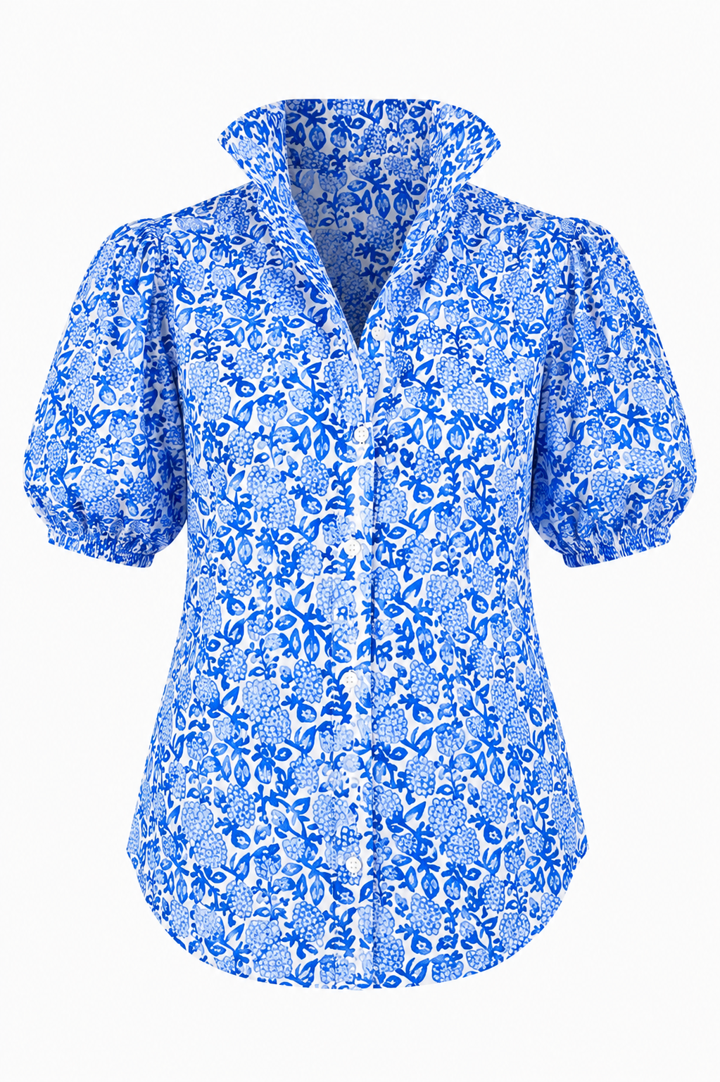 Isla Ruffle Puff Sleeve Blouse - Blue & White