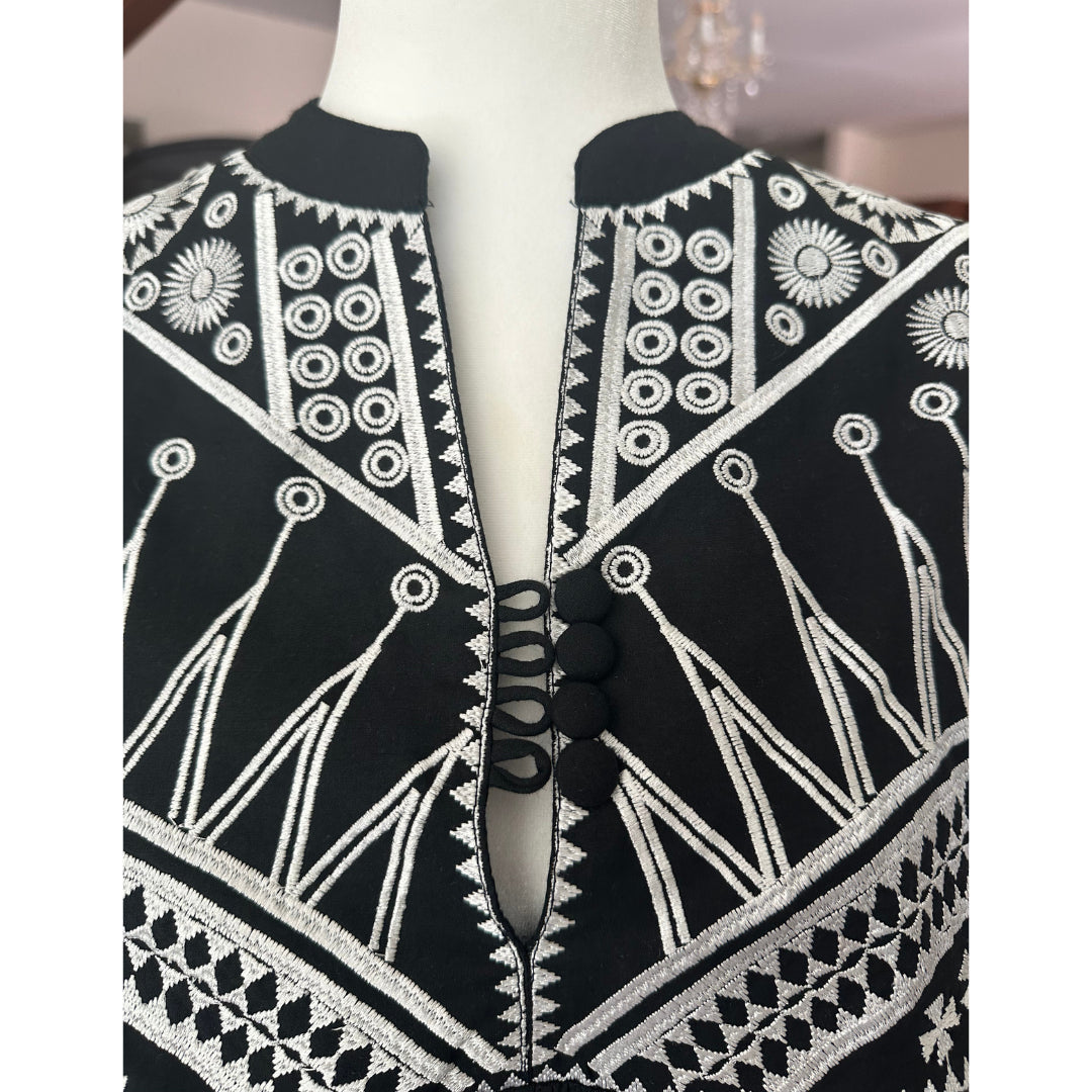 Black Embroidered Ballon Sleeve Blouse