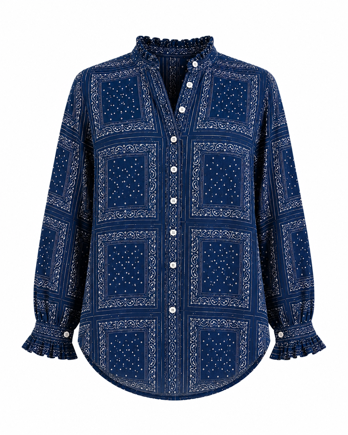 The Round Top Boyfriend Blouse in Navy — styled