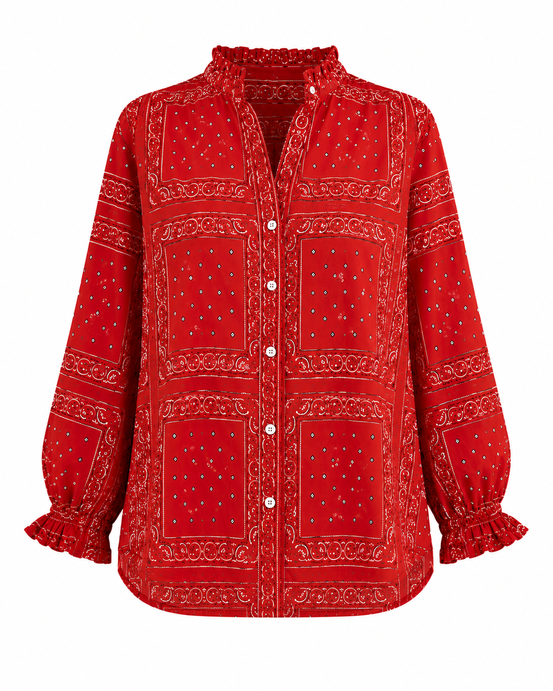 The Round Top Boyfriend Blouse in Red — styled