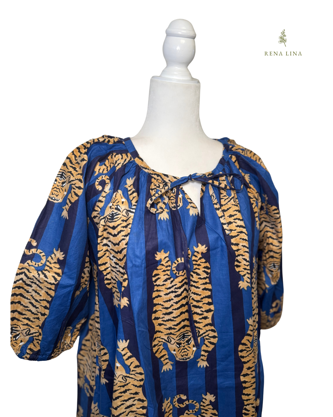 Blue Stripped Tiger House Dress, Maxi with Pockets