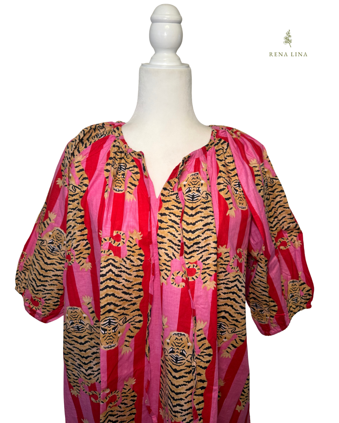 Pink Stripped Tiger House Dress, Maxi with Pockets